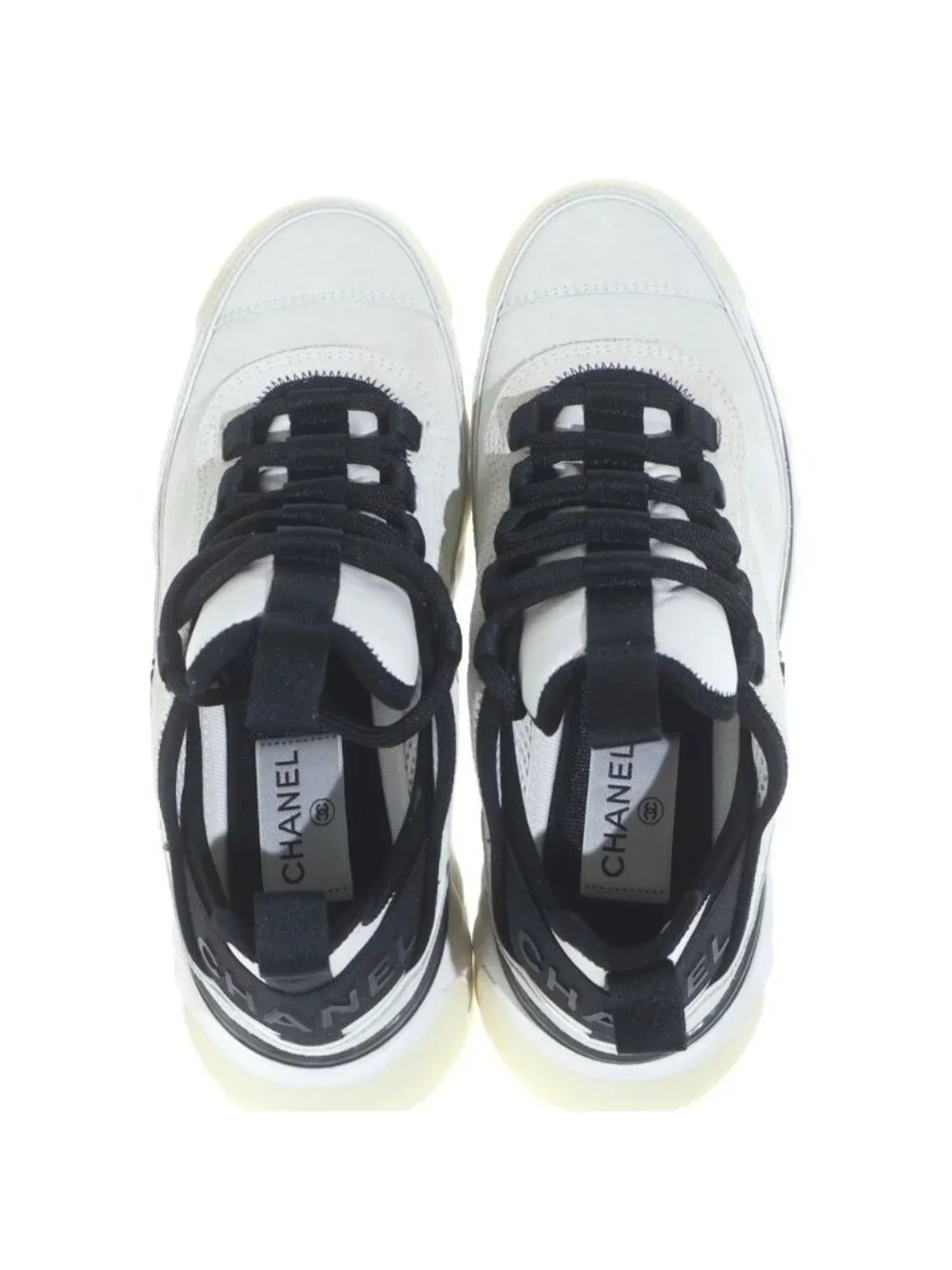 Chanel CC Logo Wade Low Cut Sneakers White Black